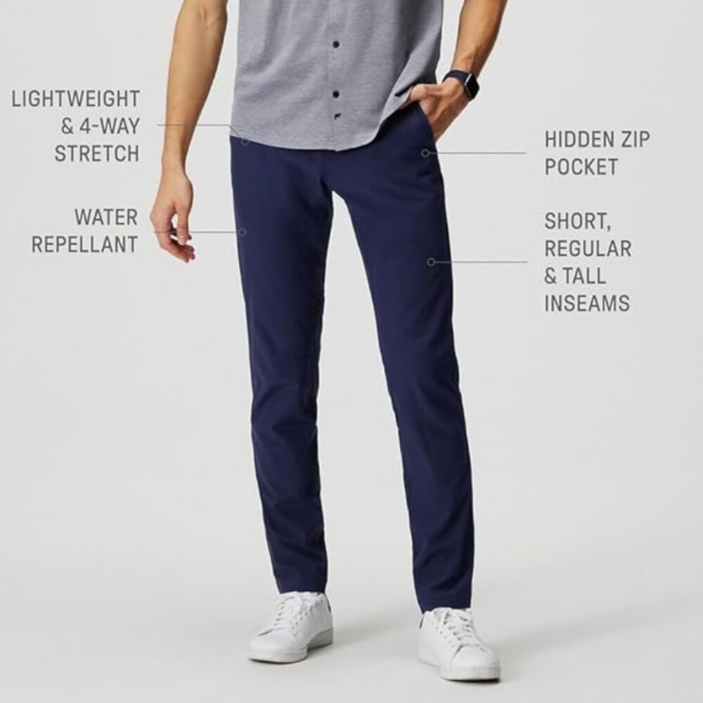 NEW FABLETICS THE ONLY PANTS MEN'S -SZ 40 X 32 - BLUE- STRETCH GOLF- ATHLETIC